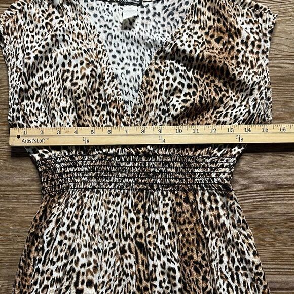 Lily White Dress Leopard Print Smocked Waist Mini Size Medium - Picture 11 of 14